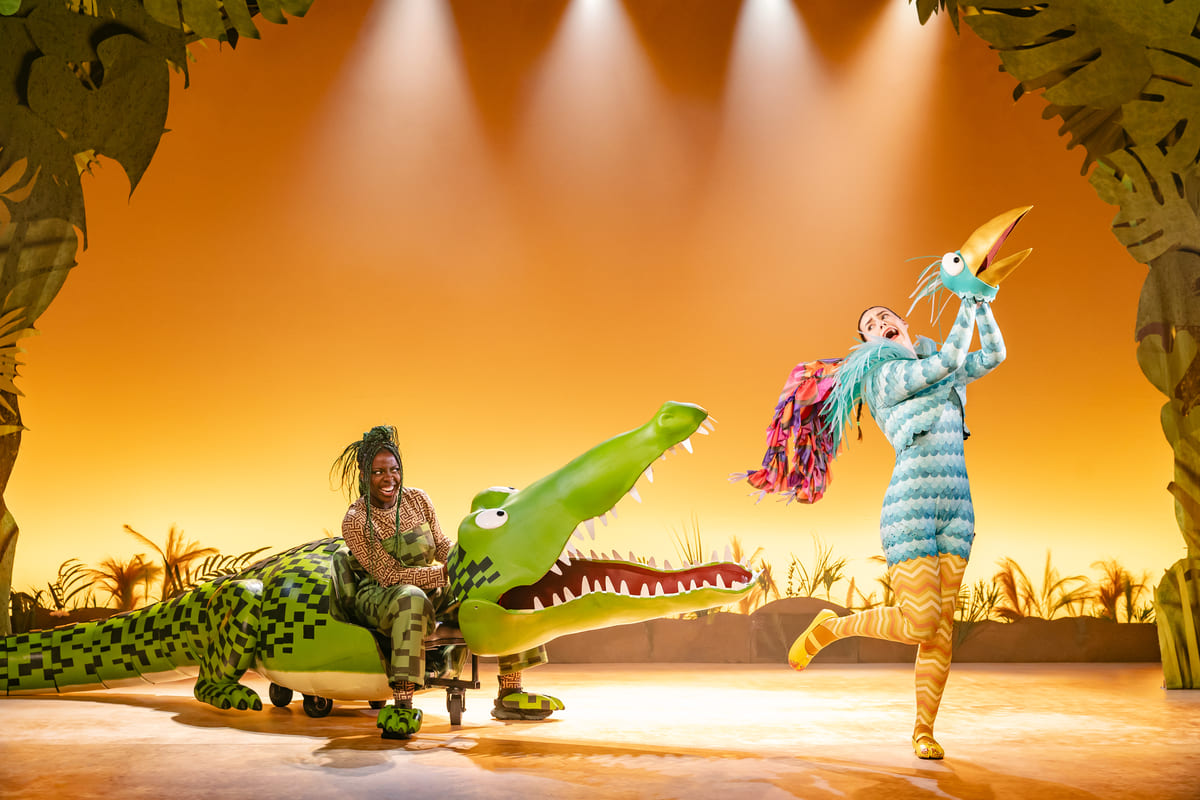 Roald Dahl's THE ENORMOUS CROCODILE THE MUSICAL. Chelsea Da Silva (The Enormous Crocodile) and Ciara Hudson (Roly Poly Bird). Photo by Danny Kaan