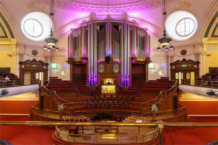 The Great Hall at Methodist Central Hall Westminster, venue of the Great British Theatres Awards. Photo by Colin via Wikimedia Commons, CC BY-SA 4.0
