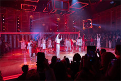 The High School Musical company at the press night curtain call, Troubadour Wembley Park Theatre. Photo by Piers Allardyce