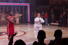 Simeon Beckett (Zeke Baylor) and Olivia O'Connor (Martha Cox) at the High School Musical press night curtain call. Photo by Piers Allardyce
