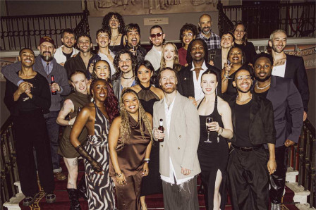 The cast of Jesus Christ Superstar, with Sam Ryder at the centre, at the Cancer Research UK gala performance at the Theatre Royal Drury Lane. Photo by Justine Matthew