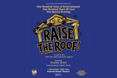 Key art for Raise the Roof! at the Victoria Palace Theatre, hosted by Bradley Walsh in aid of the Denville Hall Centenary Appeal