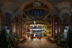 The Royal Exchange Theatre in-the-round auditorium inside the Great Hall, Manchester. Photo by Andrew Brooks