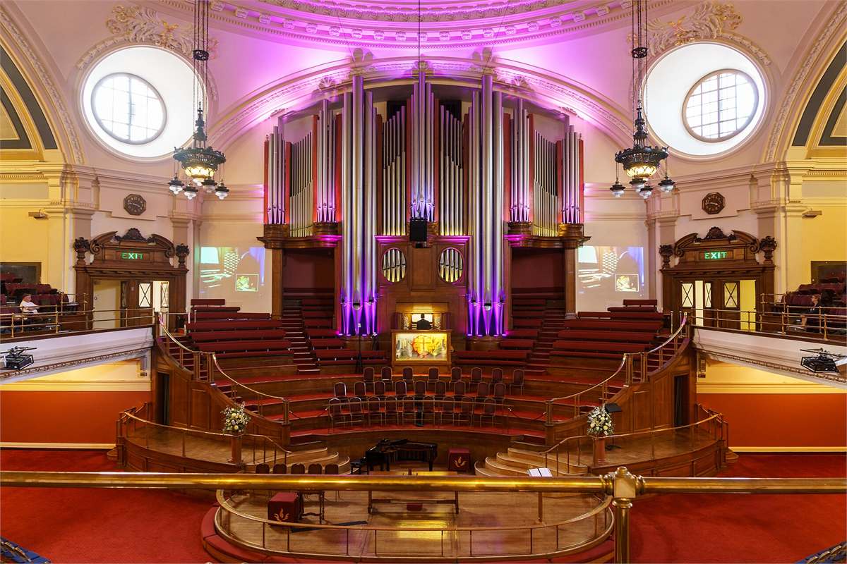 The Great Hall at Methodist Central Hall Westminster, venue of the Great British Theatres Awards. Photo by Colin via Wikimedia Commons, CC BY-SA 4.0