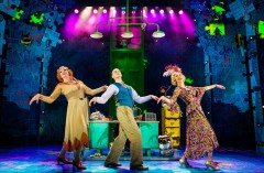 Craig Revel Horwood (Miss Hannigan), Jonny Fines (Rooster) and Djalenga Scott (Lily) - Photographer credit Matt Crockett