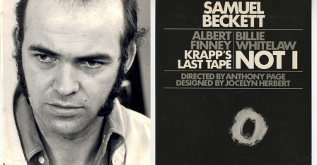 Anthony Page, photographed early in his career, beside the Royal Court poster for the 1973 Beckett double bill of Krapp's Last Tape and Not I that he directed. Image courtesy of the Royal Court Theatre