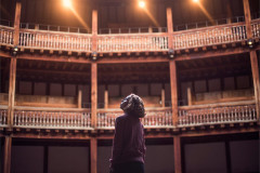 Michelle Terry inside the Globe Theatre on Bankside. Photo by Pip