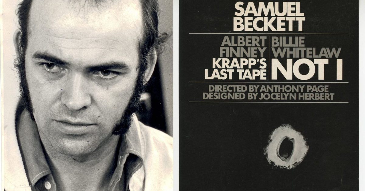 Anthony Page, photographed early in his career, beside the Royal Court poster for the 1973 Beckett double bill of Krapp's Last Tape and Not I that he directed. Image courtesy of the Royal Court Theatre