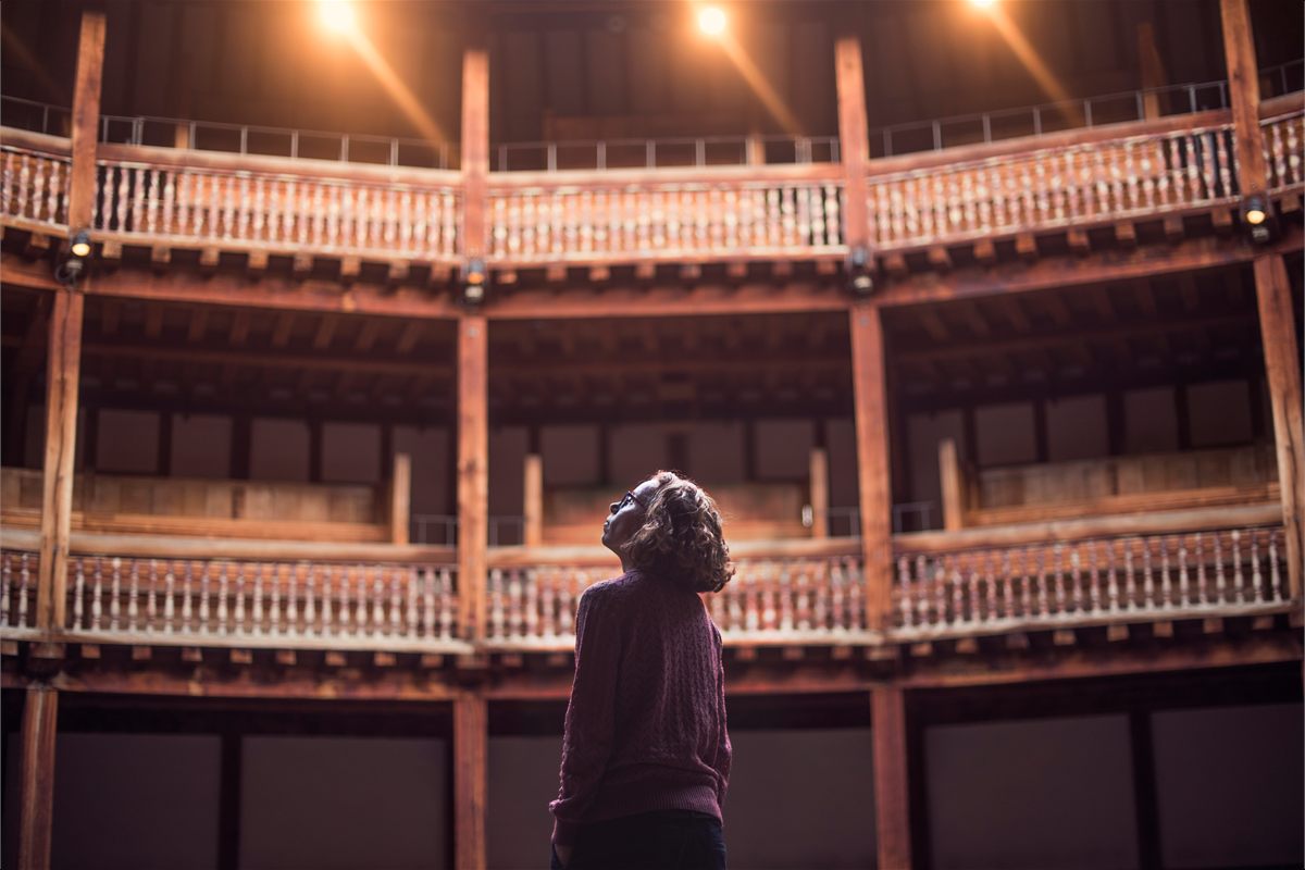 Michelle Terry inside the Globe Theatre on Bankside. Photo by Pip
