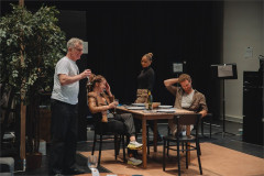 Martin Marquez, Anna Camp, Jasmine Cephas Jones and Finn Jones rehearsing the dinner scene of 2:22 – A Ghost Story. Photo by Langley Hayman