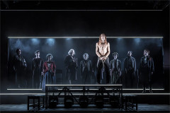 Simon Startin, Daniel Hickey, Robyn Sinclair, Roger Ringrose, François Testory, Samuel Collings, Scarlett Brookes, Jasmine Kerr and Ed Sayer in A Tale of Two Cities. Photo by Marc Brenner