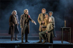 Roger Ringrose, Martin Bassindale, Ed Sayer, Jordan Loughran, François Testory and Scarlett Brookes in A Tale of Two Cities. Photo by Marc Brenner