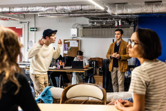 Noah Schnapp and Andy Sandberg in rehearsal for Affluenza at Riverside Studios. Photo by Justine Matthew
