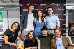 The company with writer and director Andy Sandberg in rehearsal for Affluenza at Riverside Studios. Photo by Justine Matthew