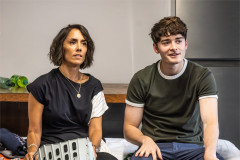 Janette Manrara and Noah Schnapp in rehearsal for Affluenza at Riverside Studios. Photo by Justine Matthew