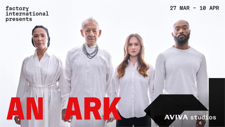 Golda Rosheuvel, Ian McKellen, Rosie Sheehy and Arinzé Kene in the artwork for An Ark at Aviva Studios, Manchester