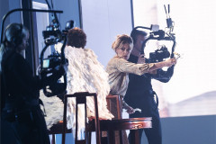 Allison Cook with onstage camera operators in ENO's Angel's Bone at the London Coliseum. Photo by Tristram Kenton