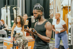 The company in rehearsals for the National Theatre’s Bacchae schools tour. Photo by Marc Brenner