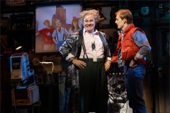 Roger Bart as Doc Brown and Axel Duffy as Marty McFly in Doc’s workshop. Photo by Mark Senior