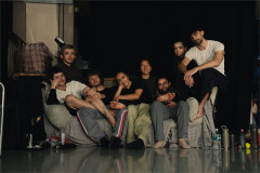 Paris Fitzpatrick, Kai Tomioka, Dylan Jones, Alex De La Bastide, Faye Tan, Dan Baines, Elisabet Liisu Cerenius and Joshua Attwood in rehearsal for Six Lethargies. Photo by Alex Storey