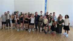Bart Johnson (centre) with the cast of Disney's High School Musical in rehearsals