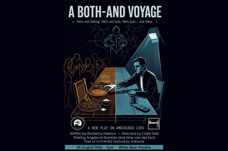 Poster artwork for A Both-And Voyage (Aksel and Space Grandma) at the White Bear Theatre
