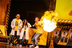 A fireball erupts on stage in Brainiac Live at the Garrick Theatre. Photo by Danny Kaan