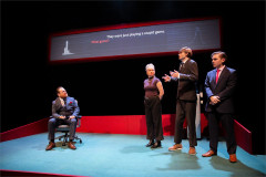 David Sands, Jasmine Whipps, Ciaran O’Breen and Danny Lee in Bull at the Park Theatre. Photo by Becky Bailey