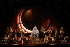 The company of Cats gathered on stage beneath the moon on the UK and Ireland tour. Photo by Mark Senior