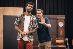 Luke Pierre and Adam Elliott in rehearsal for Christmas Carol Goes Wrong. Photo by Danny Kaan