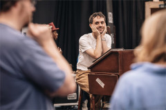 James Akka in rehearsal for Christmas Carol Goes Wrong. Photo by Danny Kaan