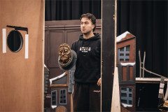 Aein Nasseri in rehearsal for Christmas Carol Goes Wrong. Photo by Danny Kaan