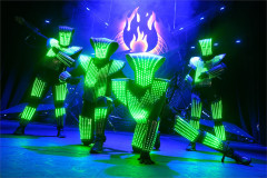 The Show Jokers in LED-lit costumes in Cirque Berserk! at the Garrick Theatre. Photo by Jonathan Hordle