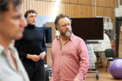 Tom Mothersdale, Stuart Thompson and Sam Troughton in rehearsals for Cloud 9 at the National Theatre. Photo by Johan Persson