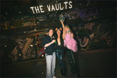 George Renshaw, Le Fil and Diana Vickers outside The Vaults in Leake Street for Club NVRLND. Photo by Lucas Dove