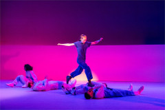 Alex Keenan as Chris Boone leaps above the company in The Curious Incident of the Dog in the Night-Time. Photo by Johan Persson