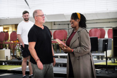 Steffan Lloyd Owen, Robert Hayward and Axelle Fanyo in rehearsal for ENO's Tosca. Photo by Zoe Martin