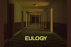Artwork for DARKFIELD’s Eulogy, showing a dim hotel corridor, playing in a shipping container outside the Young Vic