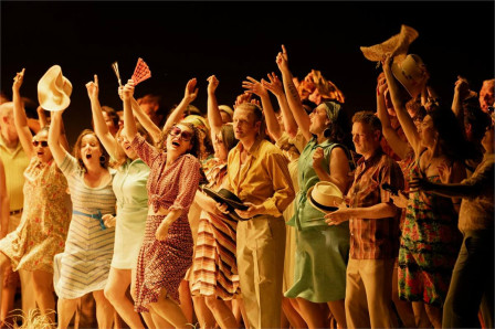 The Royal Opera Chorus in Damiano Michieletto's production of Carmen at the Royal Opera House in 2024. Photo by Camilla Greenwell