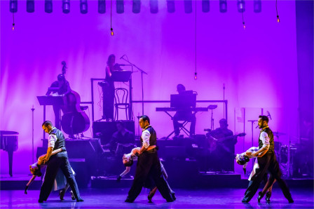 The company of Tango After Dark dancing in front of the live band. Photo by Danny Kaan