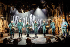 The soldiers of the platoon lined up on stage in Franz & Marie at Charing Cross Theatre. Photo by Danny Kaan