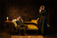 Joe Pitts as Oswald Alving and Flora Montgomery as Helene Alving in Ghosts at Jermyn Street Theatre. Photo by David Monteith-Hodge