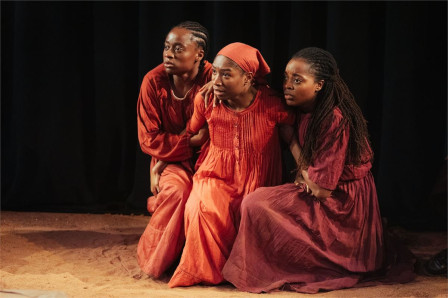 Hannah Akhalu, Tara Tijani and Sewa Zamba in Girls at the Young Vic. Photo by Helen Murray
