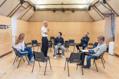 The company in rehearsal for Global Majority at the Bush Theatre. Photo by Marc Brenner