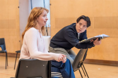 Poppy Gilbert and Jeremy Ang Jones in rehearsal for Global Majority at the Bush Theatre. Photo by Marc Brenner
