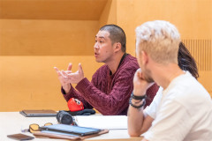 Writer Chris Fung, with director Rupert Hands, in rehearsal for Global Majority at the Bush Theatre. Photo by Marc Brenner
