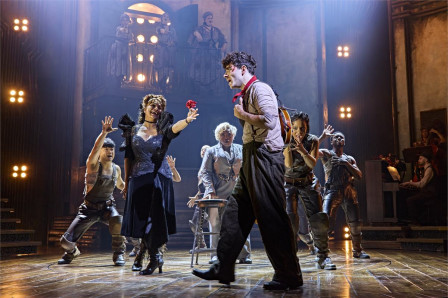 Danielle de Niese, Malinda Parris, Fayth Ifil, Nathan Sykes and the cast of Hadestown at the Lyric Theatre. Photo by Brinkhoff-Moegenburg