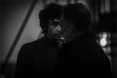 Samuel Blenkin (Hamlet) and Nicolas Tennant (Polonius) in rehearsal for Hamlet Hail to the Thief. Photo by Alex Lake