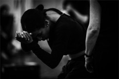 Romaya Weaver (Barnarda / Player Queen) in rehearsal for Hamlet Hail to the Thief. Photo by Alex Lake