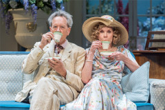 Richard E. Grant as David Bliss and Christine Baranski as Judith Bliss take tea in Hay Fever. Photo by Marc Brenner